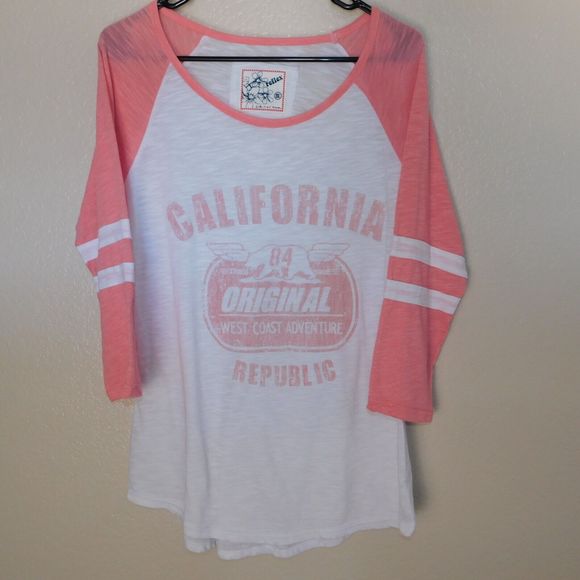 Reflex Tops - Reflex California Tee Shirt Retro Graphic 3/4 Sleeve Casual Thin Tee Shirt Logo